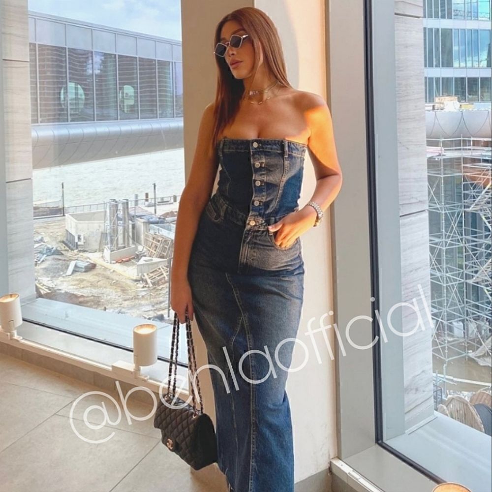 Zara RARE TRF DENIM DRESS NAVY BLUE